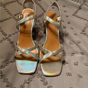 Shiny Silver Strappy Women's Heels